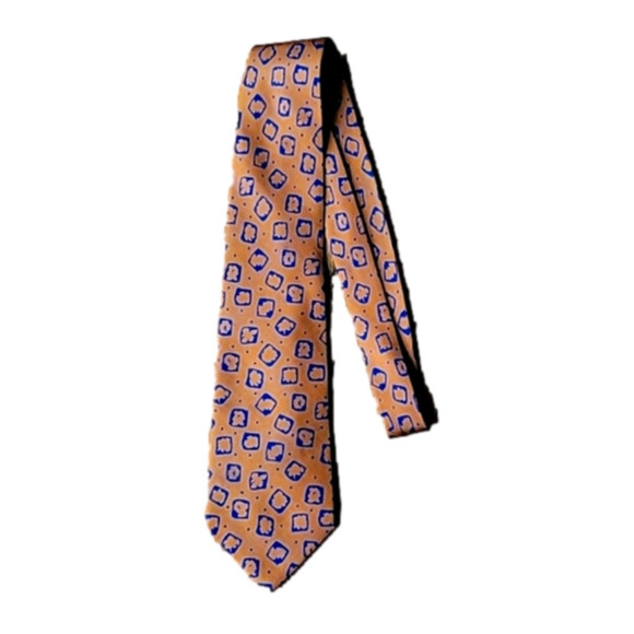 Valentino Garavani Silk Italian Bronze Blue Dots Geometrical Necktie Vintage - Picture 7 of 16